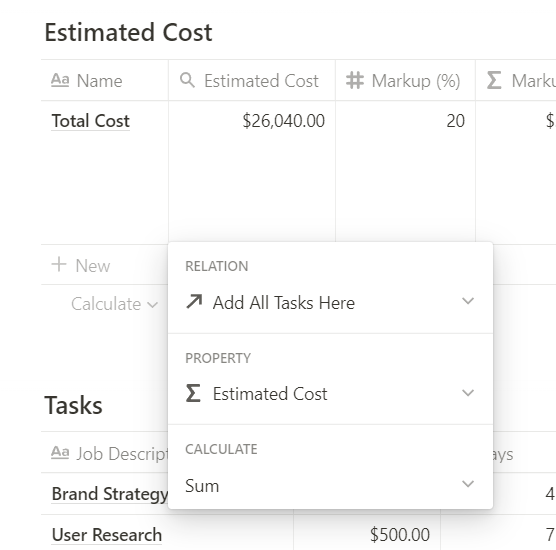The Designer's Workspace - Cost Estimation Total Cost