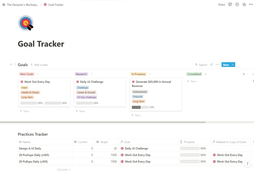 The Designers Workspace Goals Tracker
