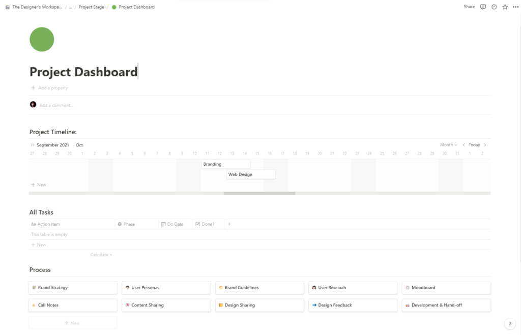The Designer's Workspace - Project Dashboard