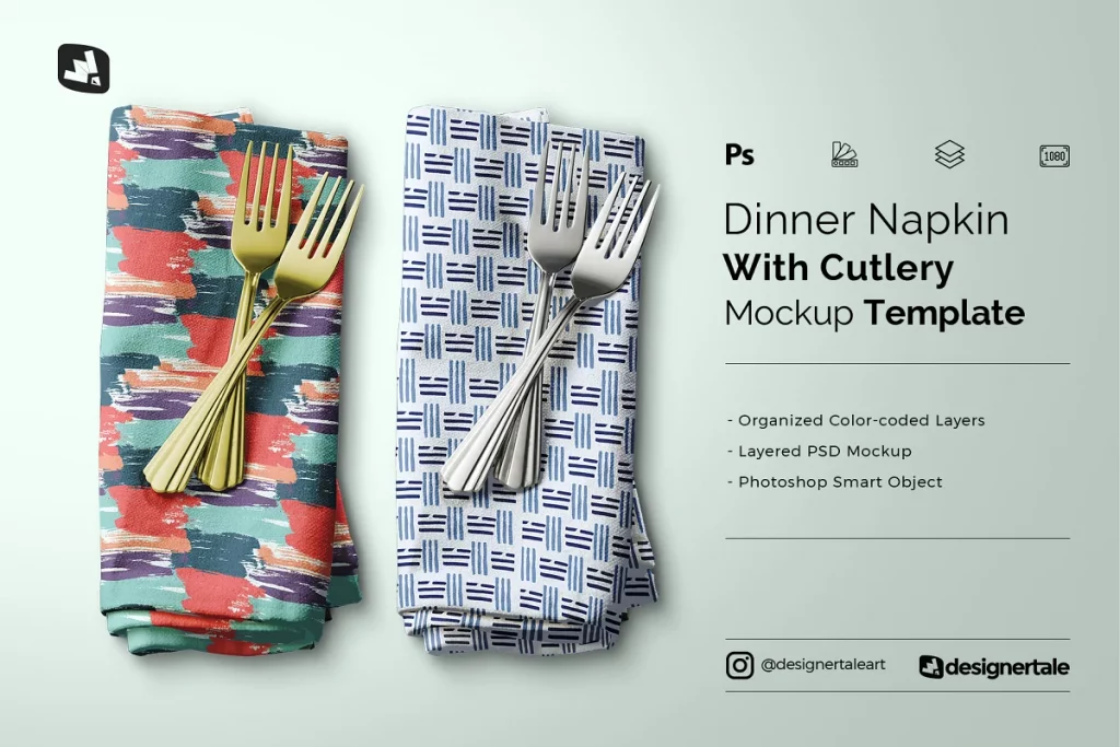 Dinner Napkin With Cutlery Mockup
