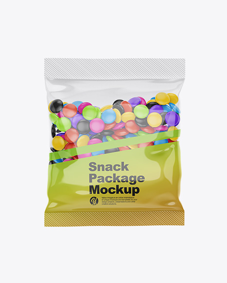 Glossy Snack Bag With Candies Mockup