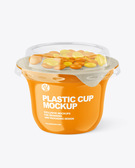 Glossy Yoghurt Cup with Candy Mockup