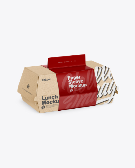 Kraft Lunch Box w/ Paper Sleeve Mockup