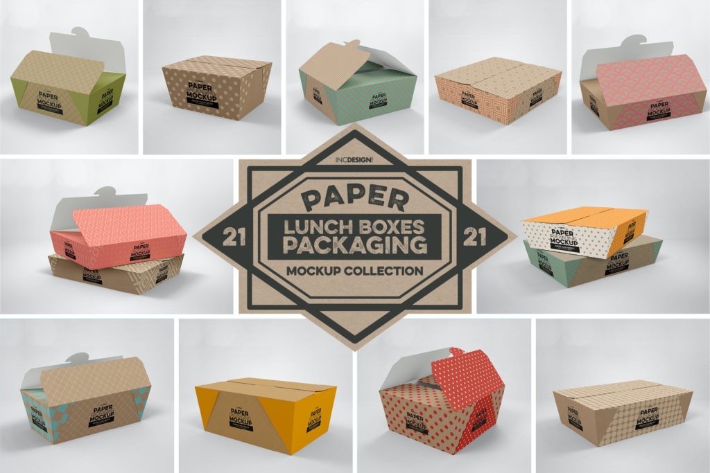Paper Lunch Boxes Packaging Mockups