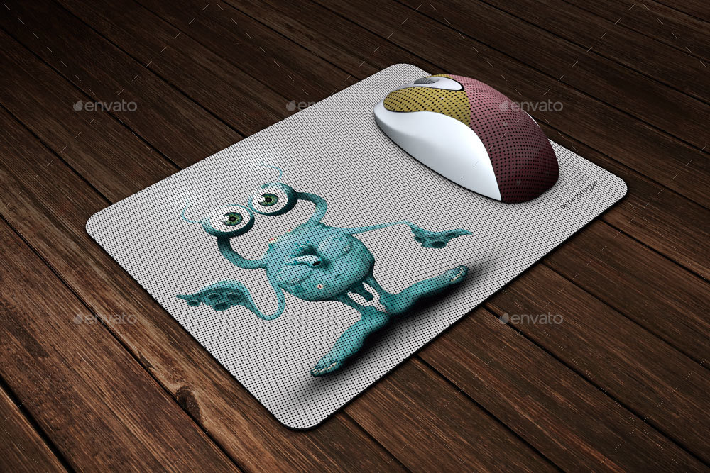 Wooden Table Mouse Pad Mockup