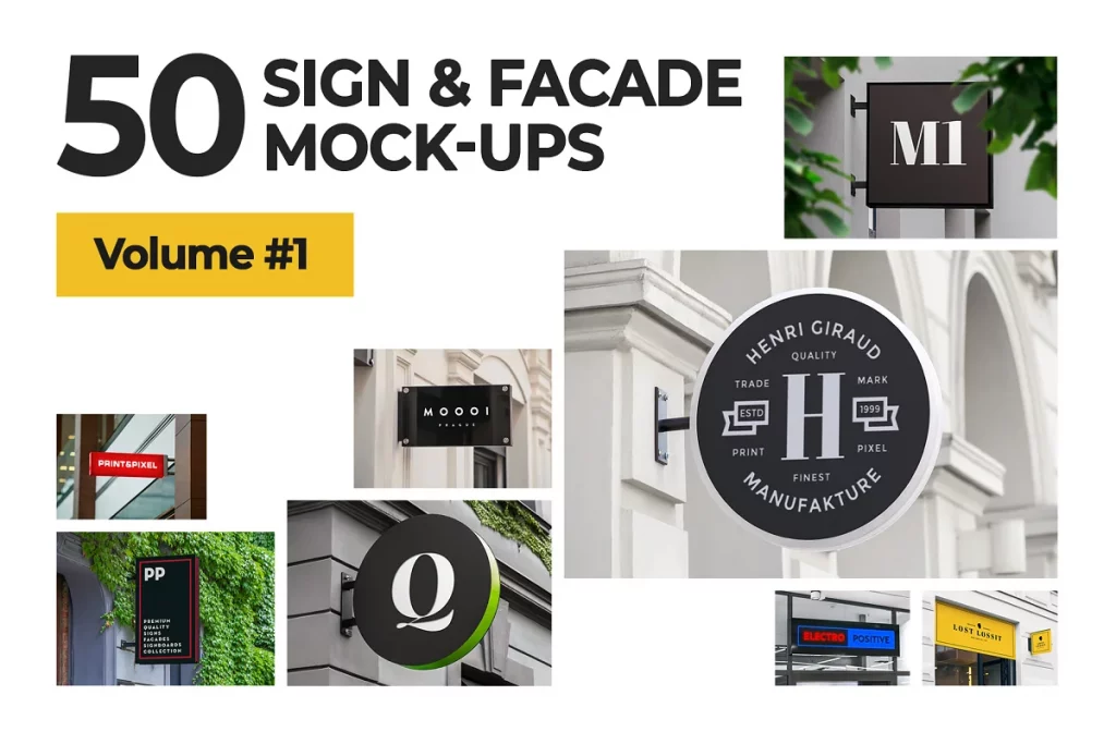 50 Sign Facade Signboard Logo Mockup