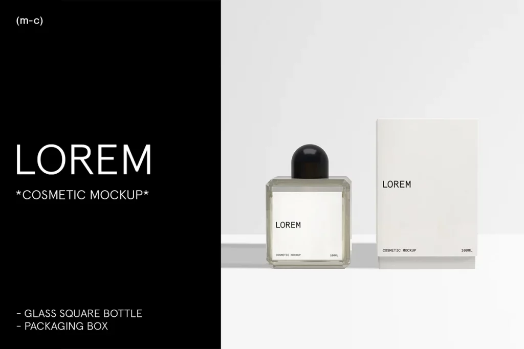 Cosmetic Mockup, LOREM-Square Bottle