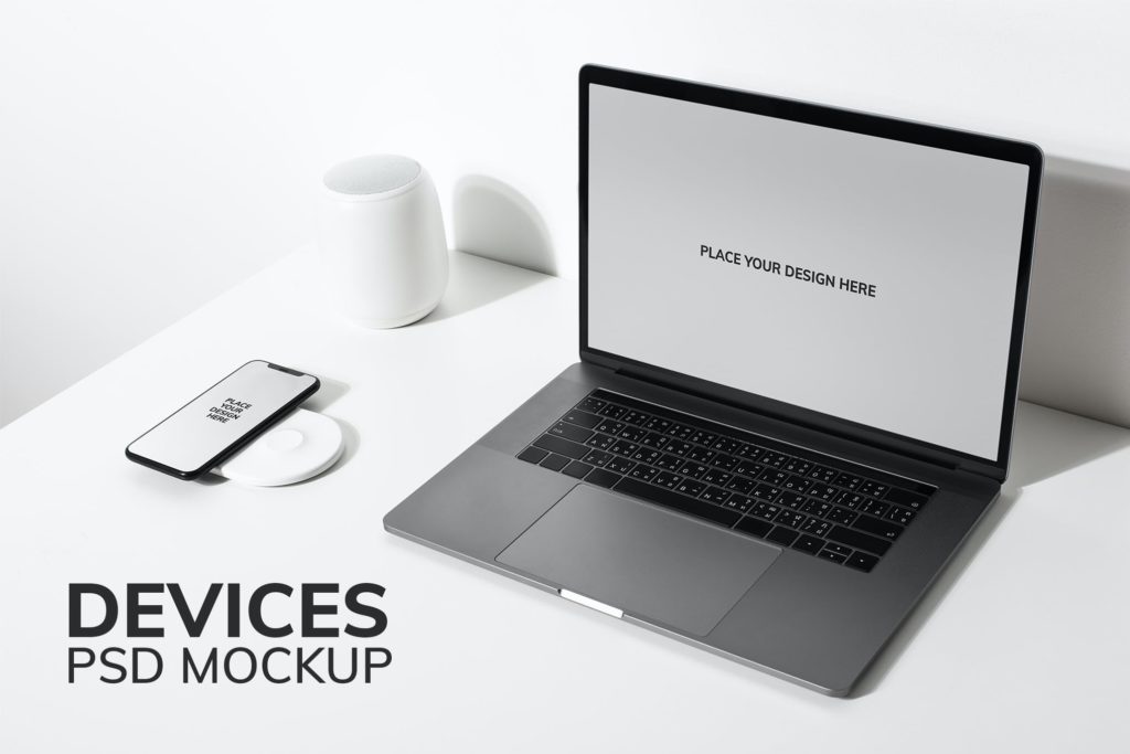 Laptop Screen Mockup PSD On White Table