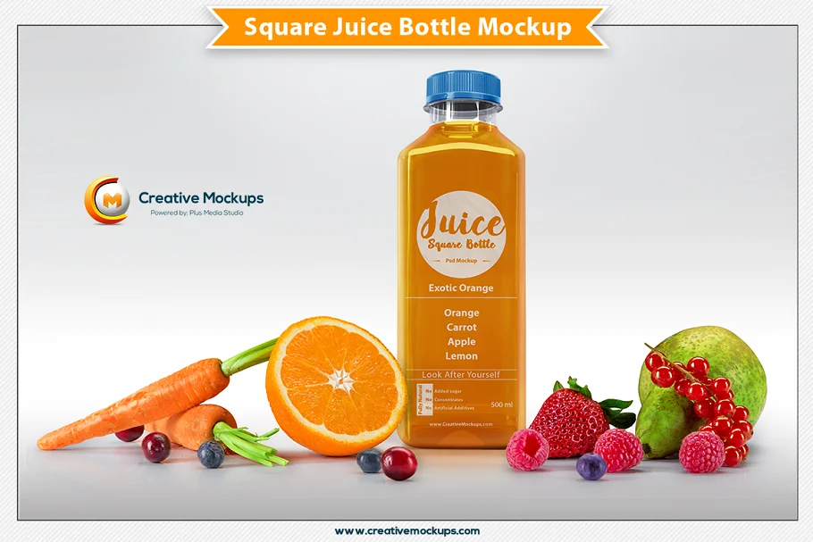Square Juice Bottle Mockup