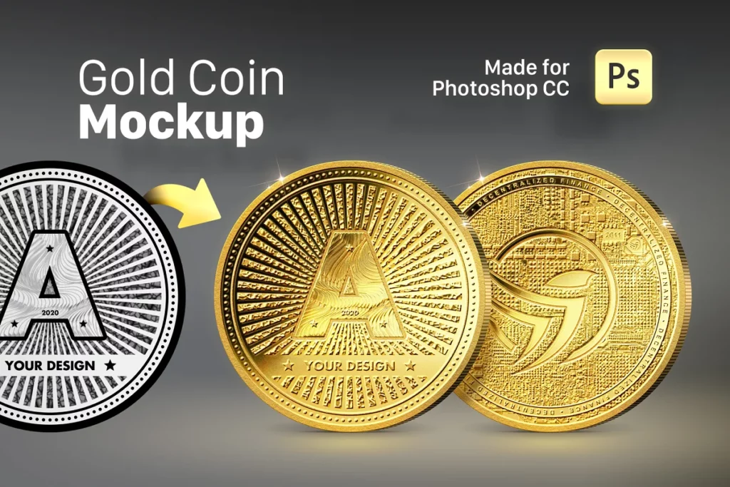 Gold Coin Mockup for Photoshop