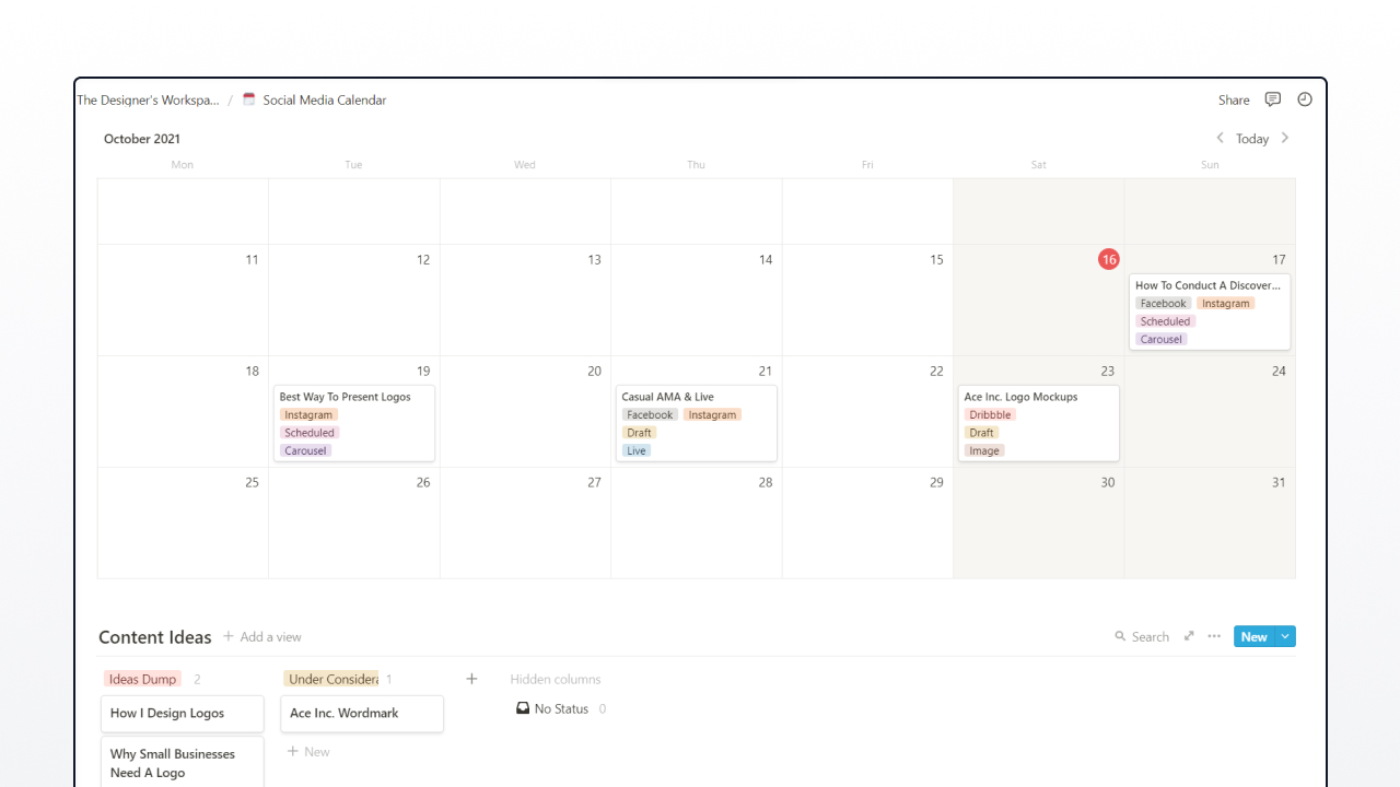 The Designer's Workspace - Social Media Calendar
